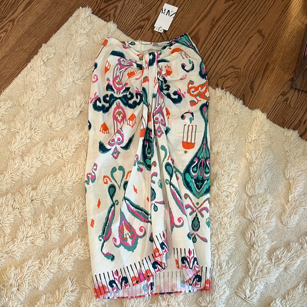NWT Zara Linen Blend Printed Skirt